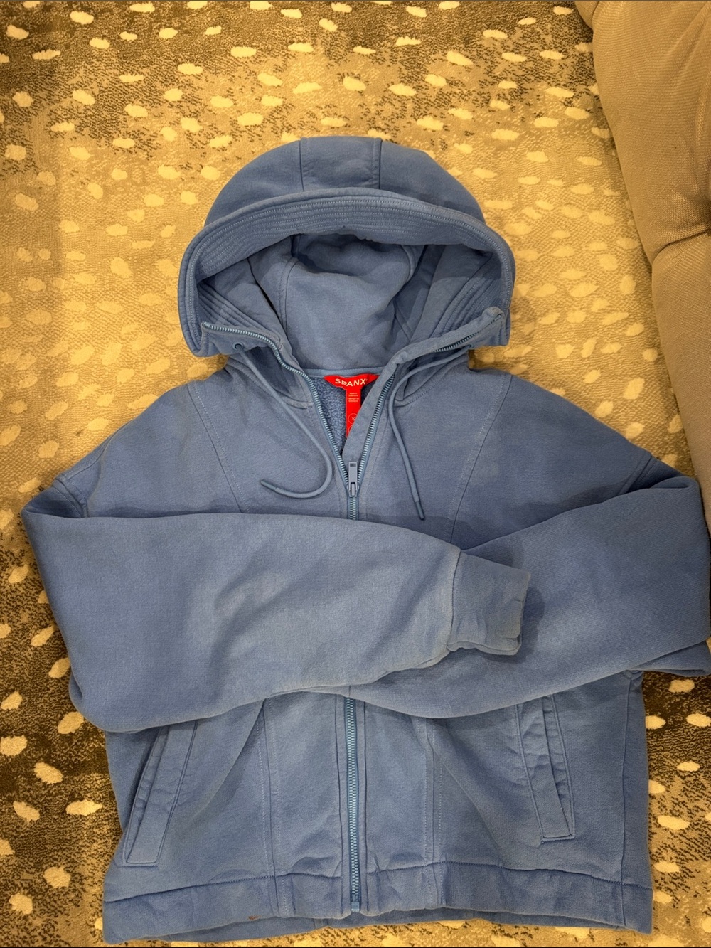 SPANX Woman's Light Blue Full-Zip Hooded Windbreaker